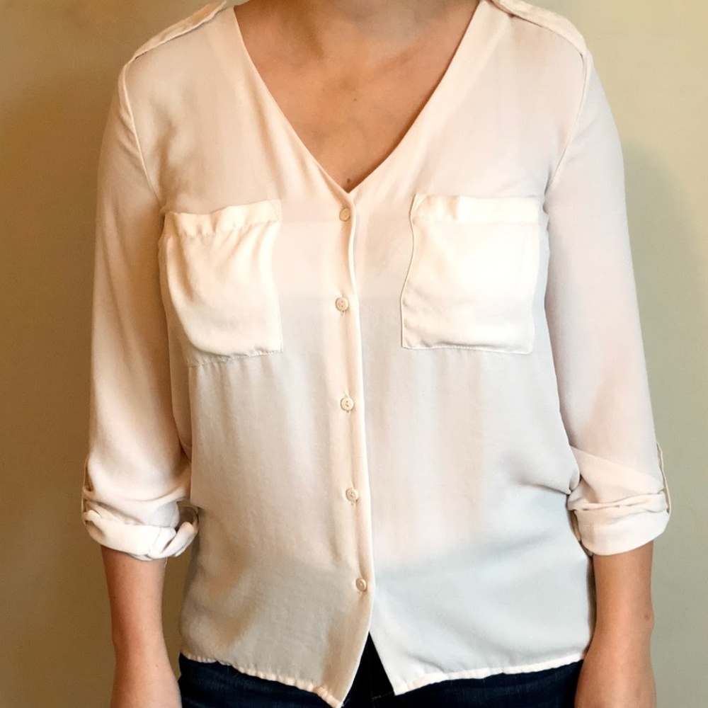 Blush Silky Button Down Blouse